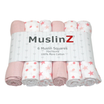 6kpl paketti MuslinZ puuvilla harsoja. Vaaleanpunaiset sävyltään.